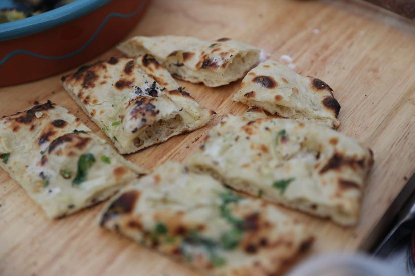 Fresh naan cut