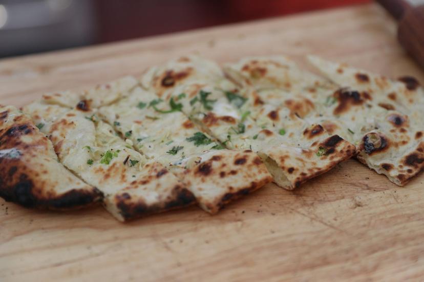 Fresh naan cut
