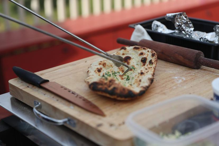 Fresh naan skewer