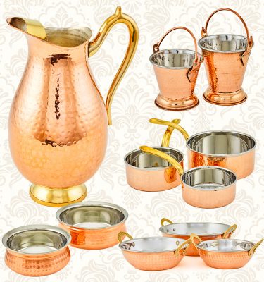 Hammered Copper Dishware Sets for Home Kitchens, Indian Tableware